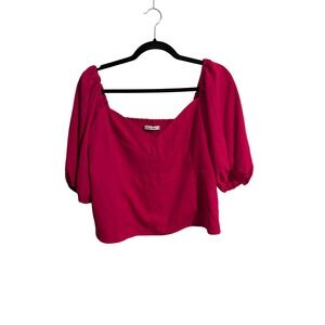 Abercrombie & Fitch Blouse Womens XL Pink‎ Puff Sleeve Smocked Sweetheart Top